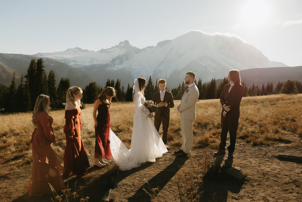 A Mount Rainier wedding ceremony is shown at Sunrise visitor center