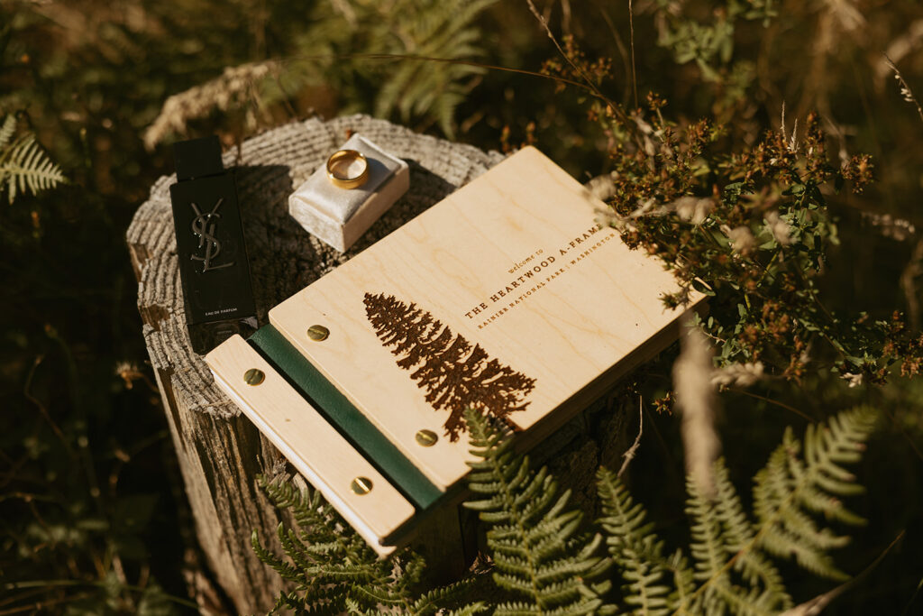 Wedding details are photographed at a mount rainier elopement